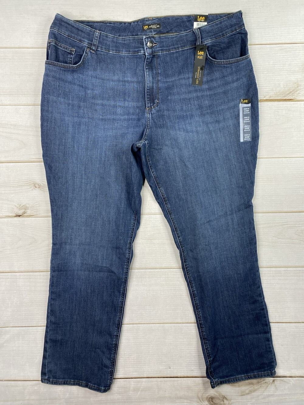 Lee Womens Jeans 24W Dark High Rise Relaxed Inspire Blue Slimming Straight Leg